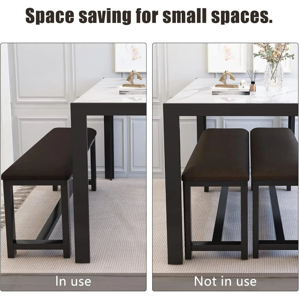 Ljustra Dining Room Set with 2 Benches for 4-6 Faux Marble Table