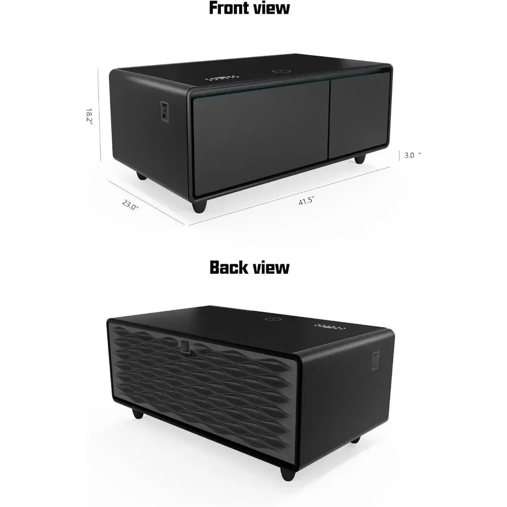 Smart Coffee Table with Built-in Fridge Speakers Wireless Charging USB Ports