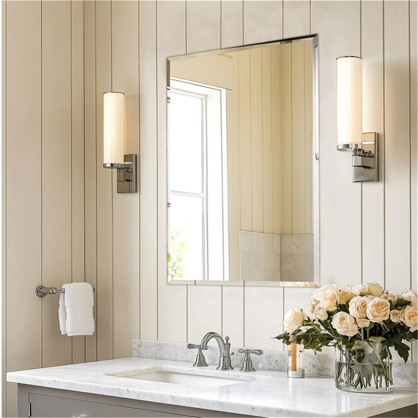 Rectangle Frameless Wall Mirror Beveled Edge Entry Bathroom Decor