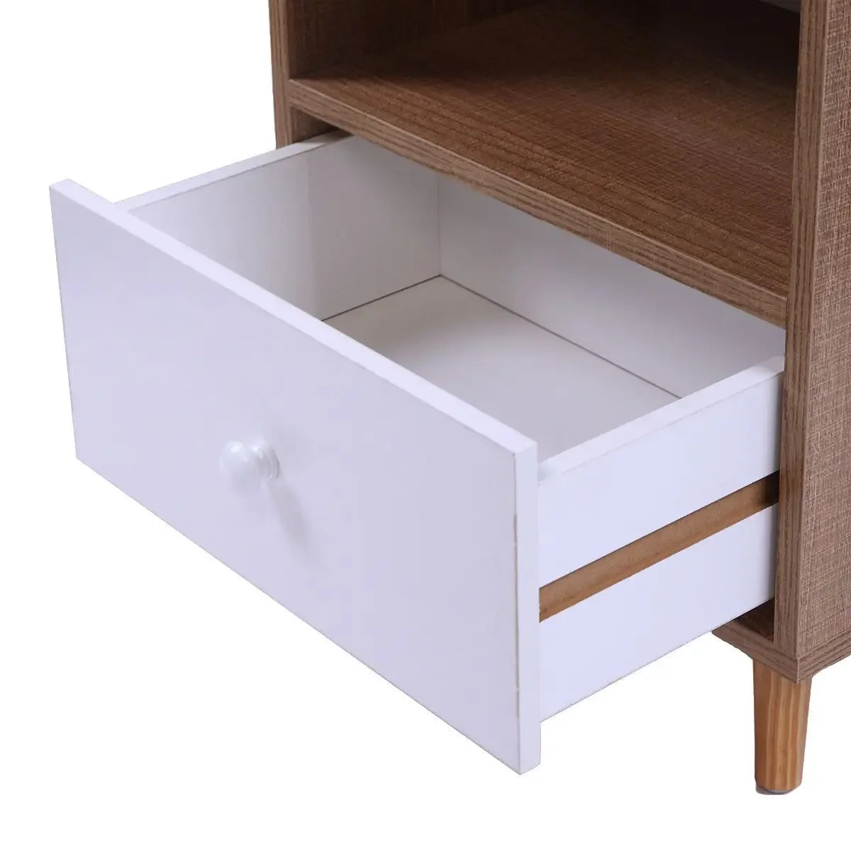 Set of 2 Mid Century Nightstands Bedside Tables with Drawer and Shelf