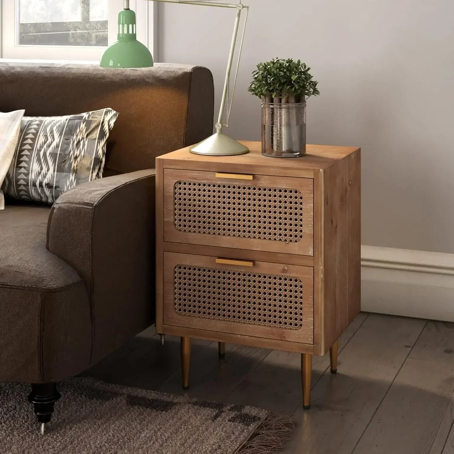 Rustic Farmhouse Nightstand Set of 2 Storage End Tables Industrial Accent