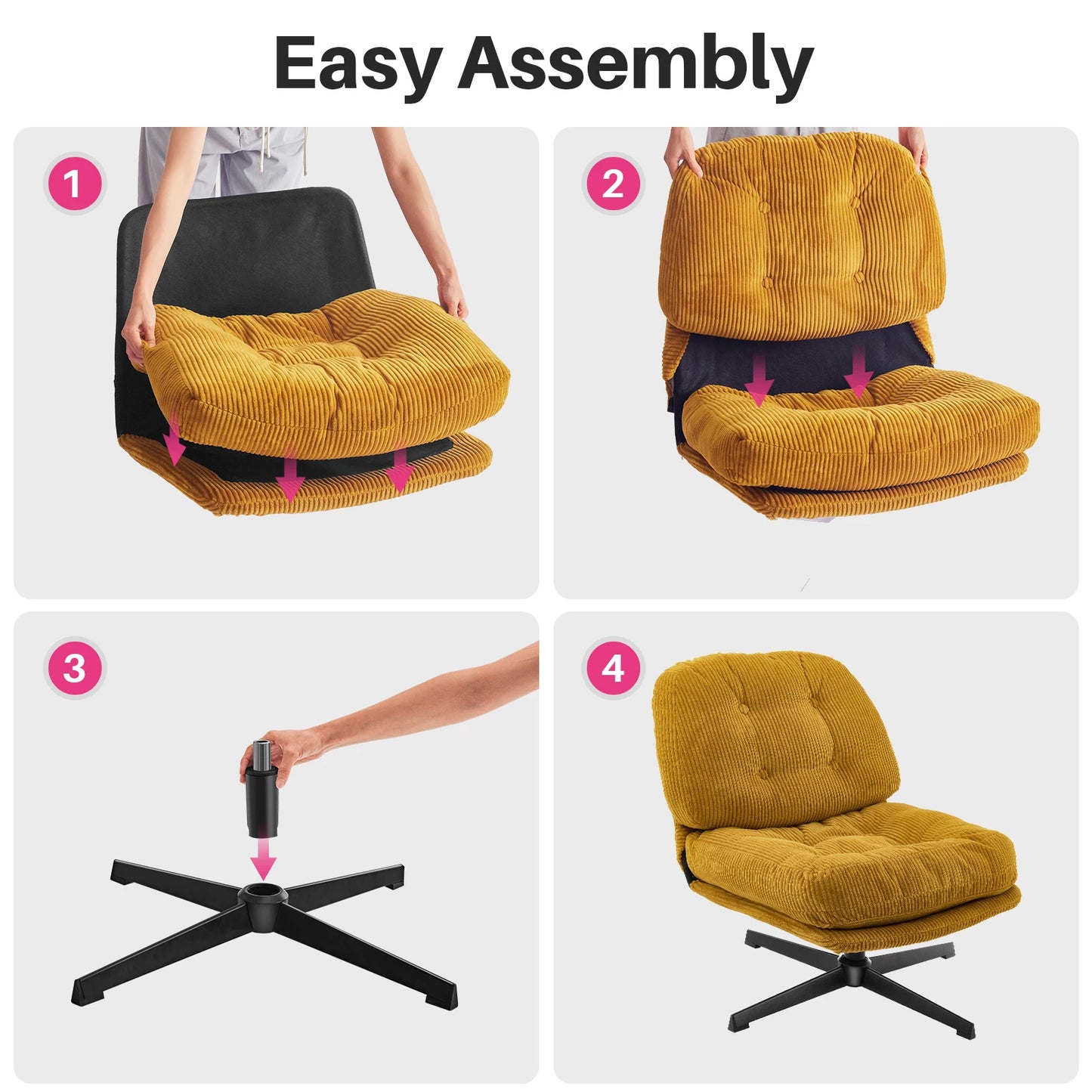 Ljustra Modern Foldable Accent Chair 360° Swivel Upholstered Lounge