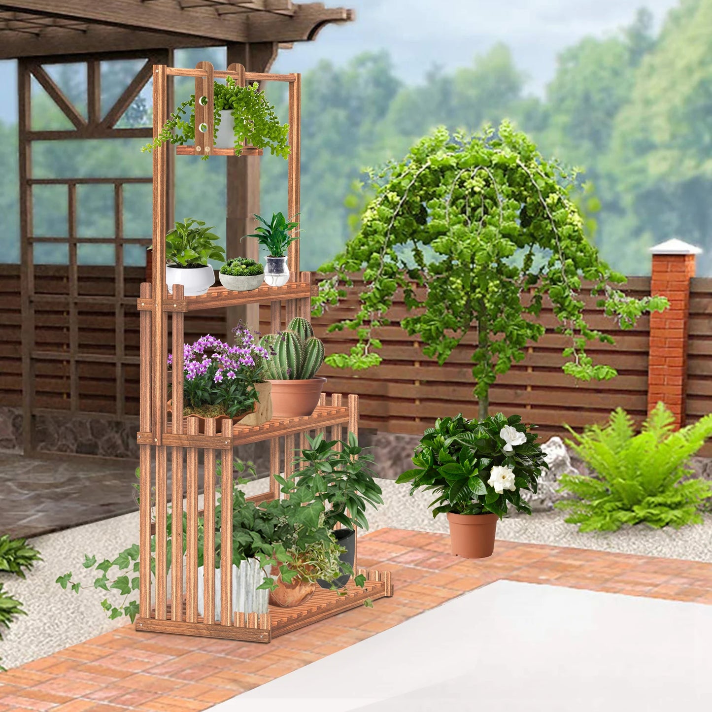 Heavy Duty 3 Tier Wood Plant Stand Tall Flower Display Rack