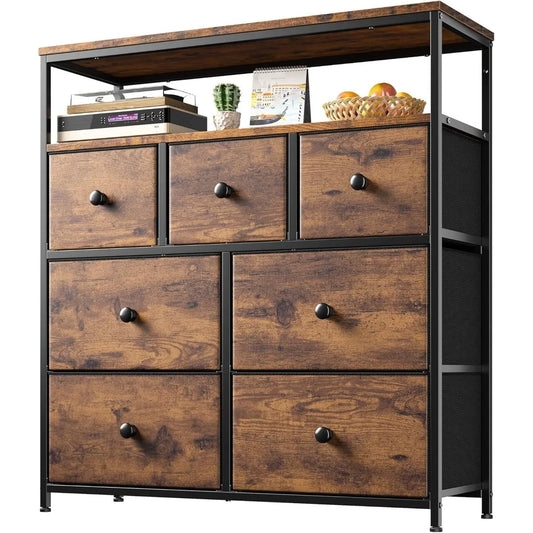 Dresser with 7 Drawers and 2 Shelves Versatile Storage Organizer