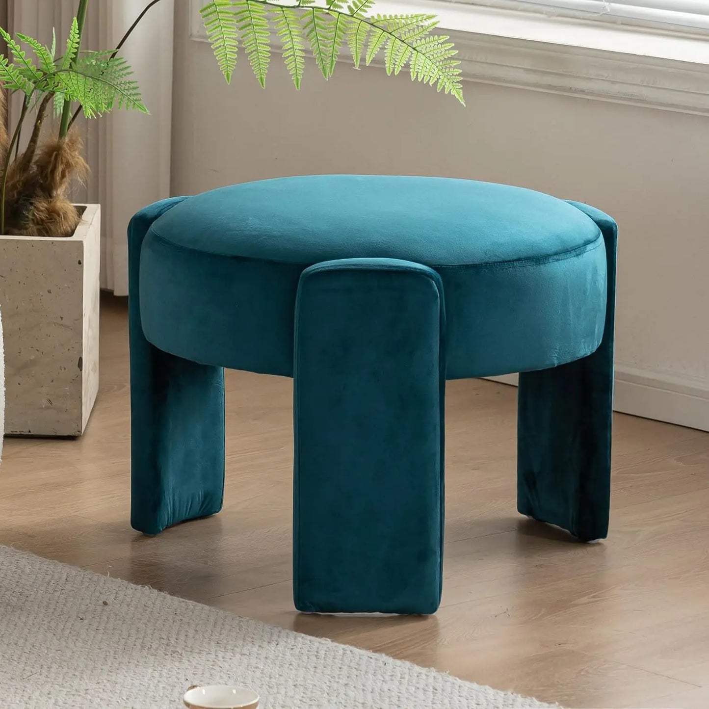 Ljustra Velvet Ottoman Modern Round Vanity Stool Soft Foot Rest Chair