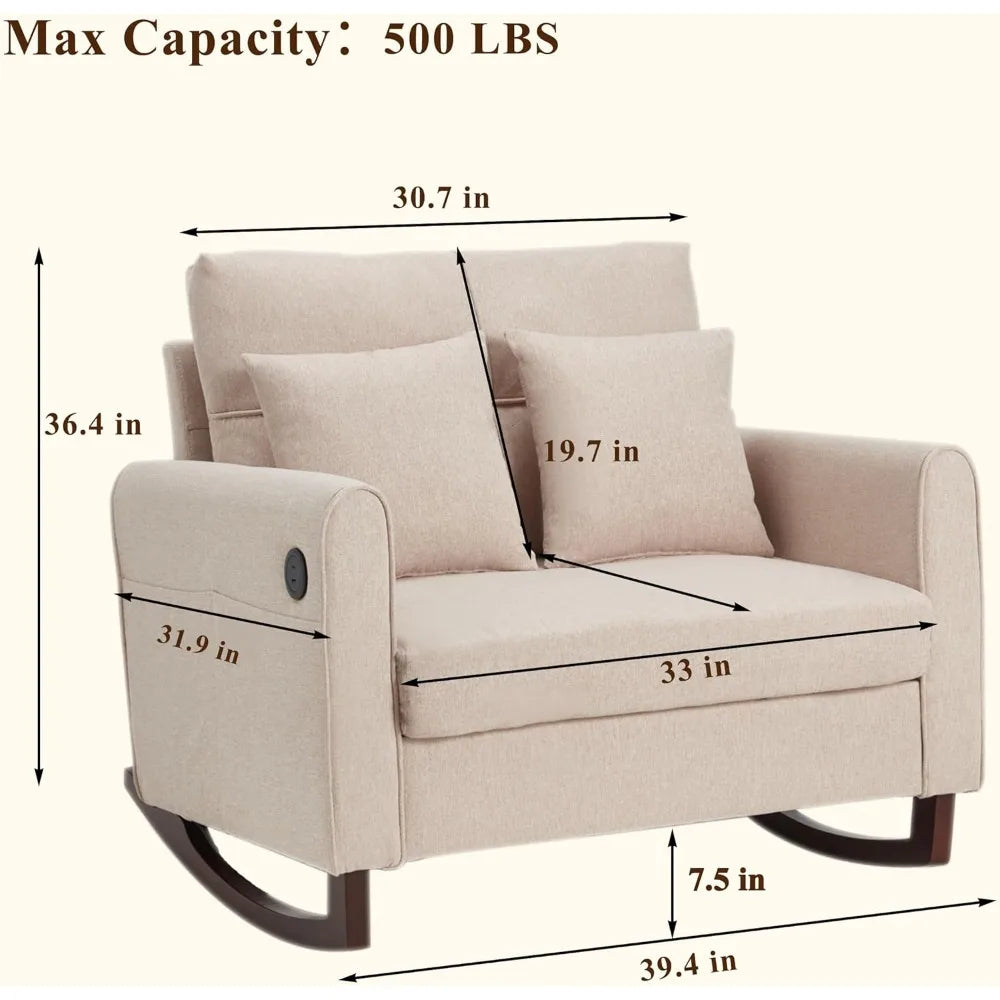 Oversize Rocking Chair Nursery High Back Armchair with USB Side Pocket