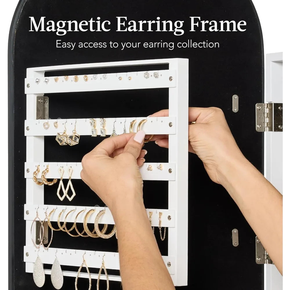 Arch Mirror Jewelry Cabinet Lockable Wall Mount Full-Length Organizer
