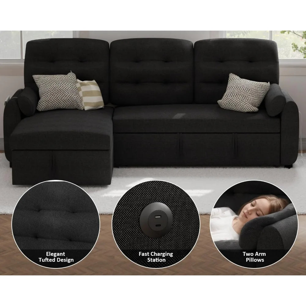 Ljustra 87" Sectional Sofa Bed with Reversible Storage Chaise