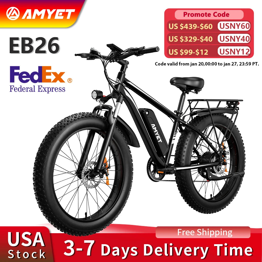 Ljustra AMYET EB26 Electric Bike 1000W 48V Fat Tire Mountain Ebike