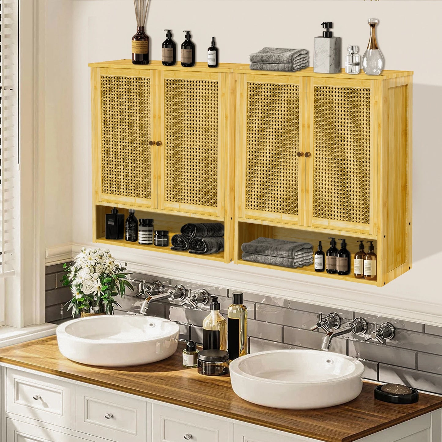 Ljustra Solid Wood Bamboo Bathroom Wall Cabinet Storage Organizer