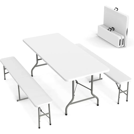 3-Piece Folding Picnic Table Set with 2 Benches for Outdoor Use