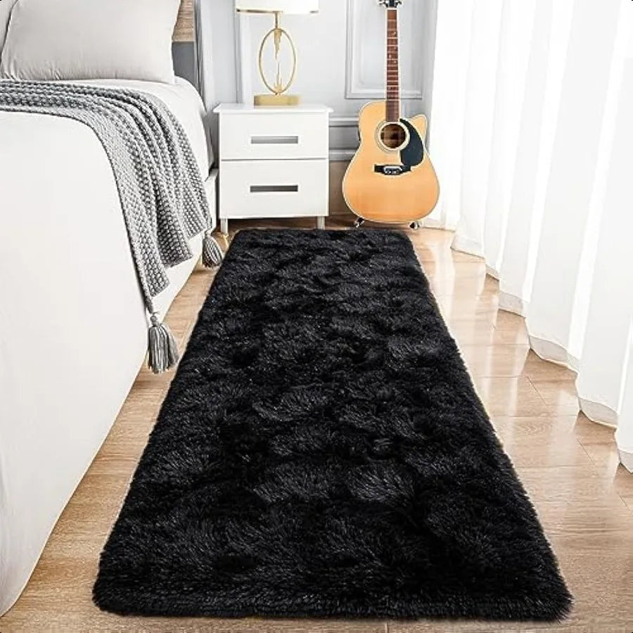 Black Runner Rug 2'x6' Long Area Rug Non Slip Shag Carpet for Home