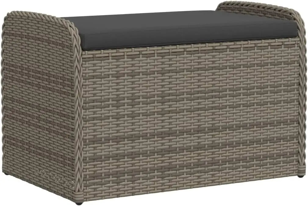 Outdoor Garden Storage Bench with Cushion Weather Resistant Black Poly Rattan