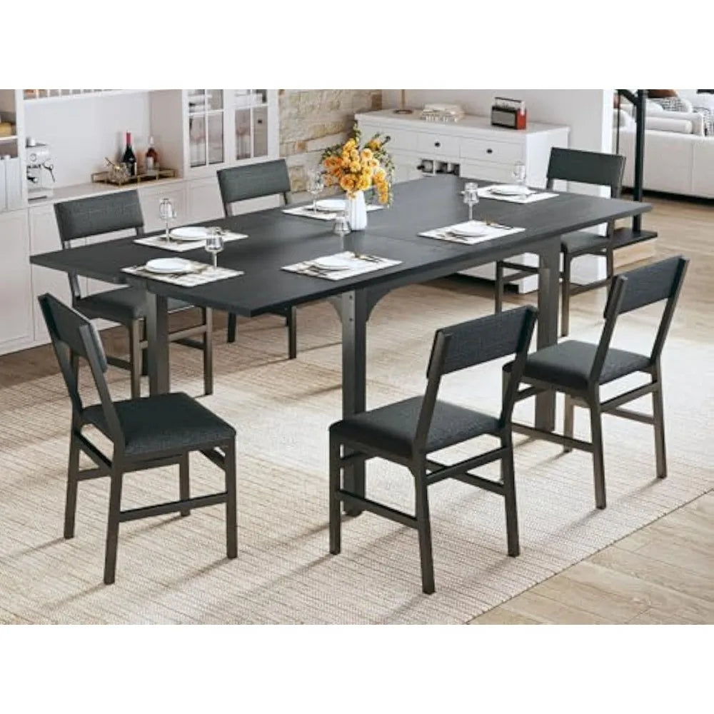 7-Piece Extendable Dining Table Set for 4-6 with 6 Chairs