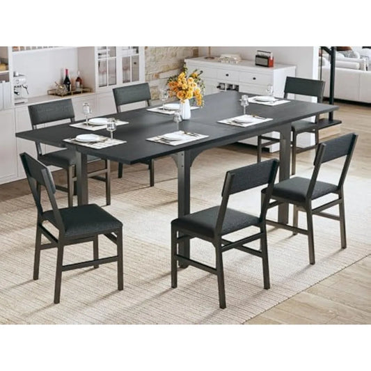 7-Piece Extendable Dining Table Set for 4-6 with 6 Chairs