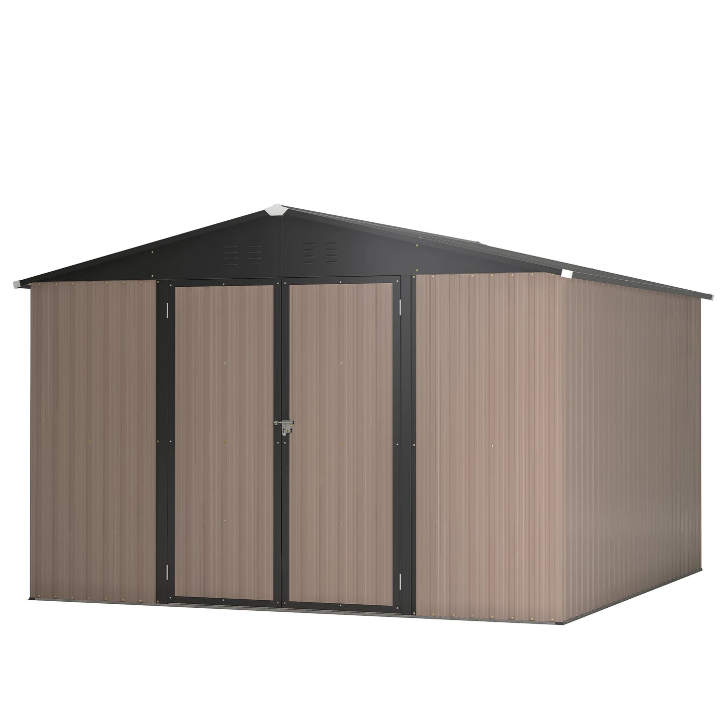 Ljustra Outdoor Storage Shed 10x10 FT Metal Tool Storage Lockable Doors