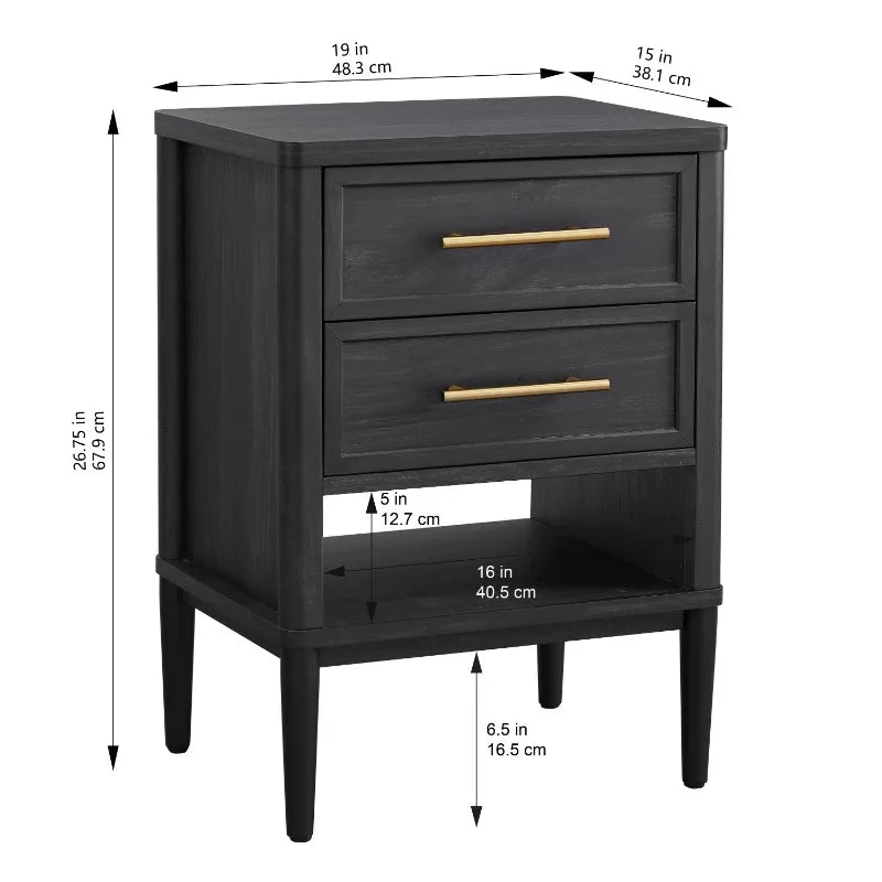 Oaklee 2 Drawer Nightstand Modern Home Furniture Storage Charcoal