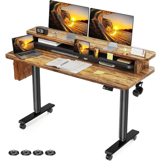 Electric Standing Desk Dual Monitor Stand Height Adjustable Desk