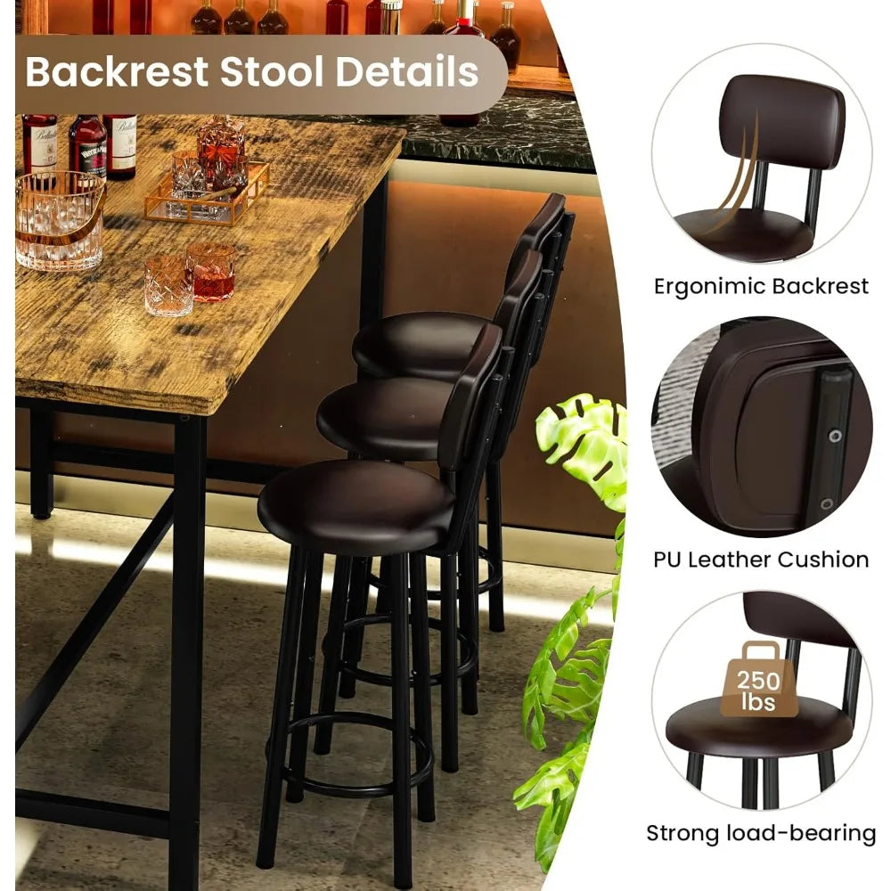 7-Piece Modern Dining Table Set with 6 PU Leather Bar Chairs
