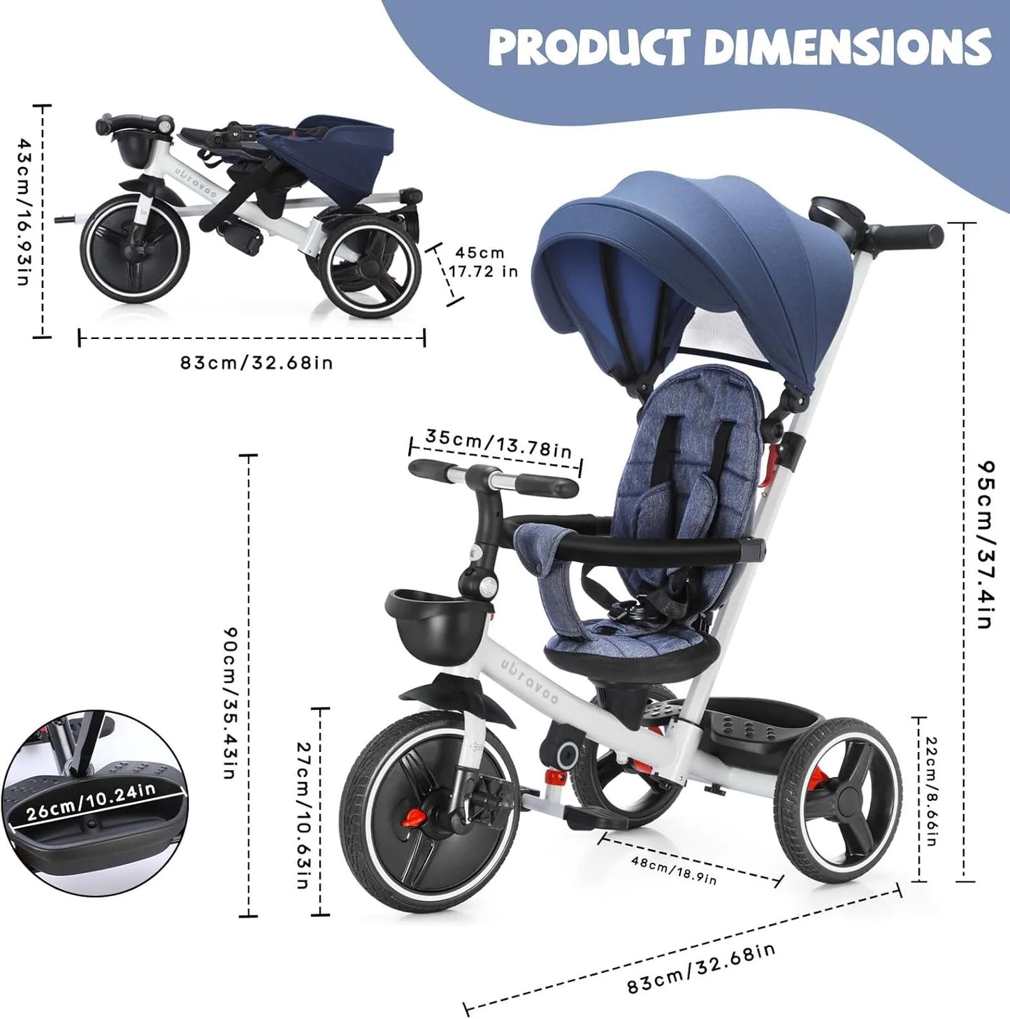 Ljustra 5-in-1 Baby Stroller Tricycle Adjustable Canopy 1-5 Years