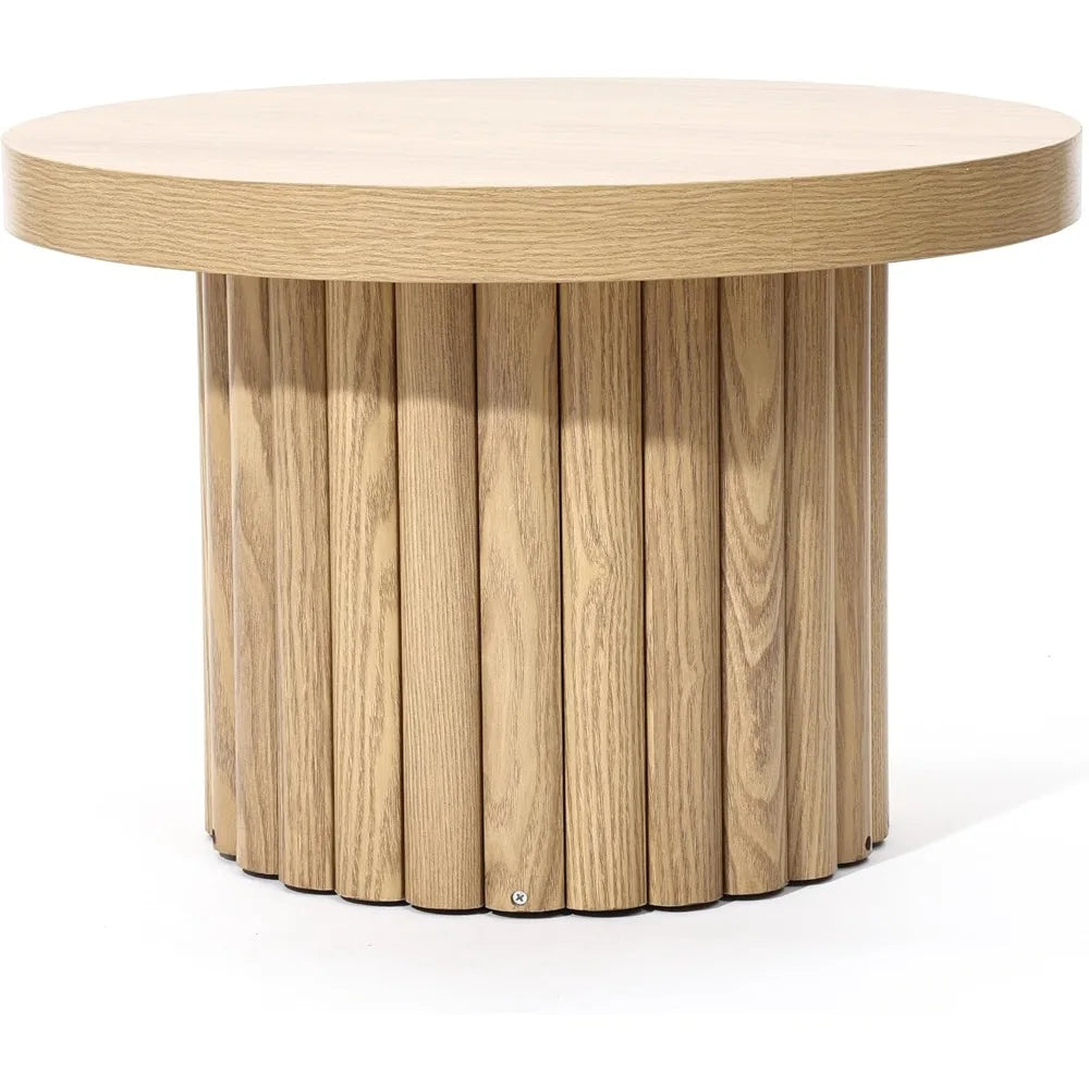 Modern Fluted Round Coffee Table Small Accent Table for Living Room