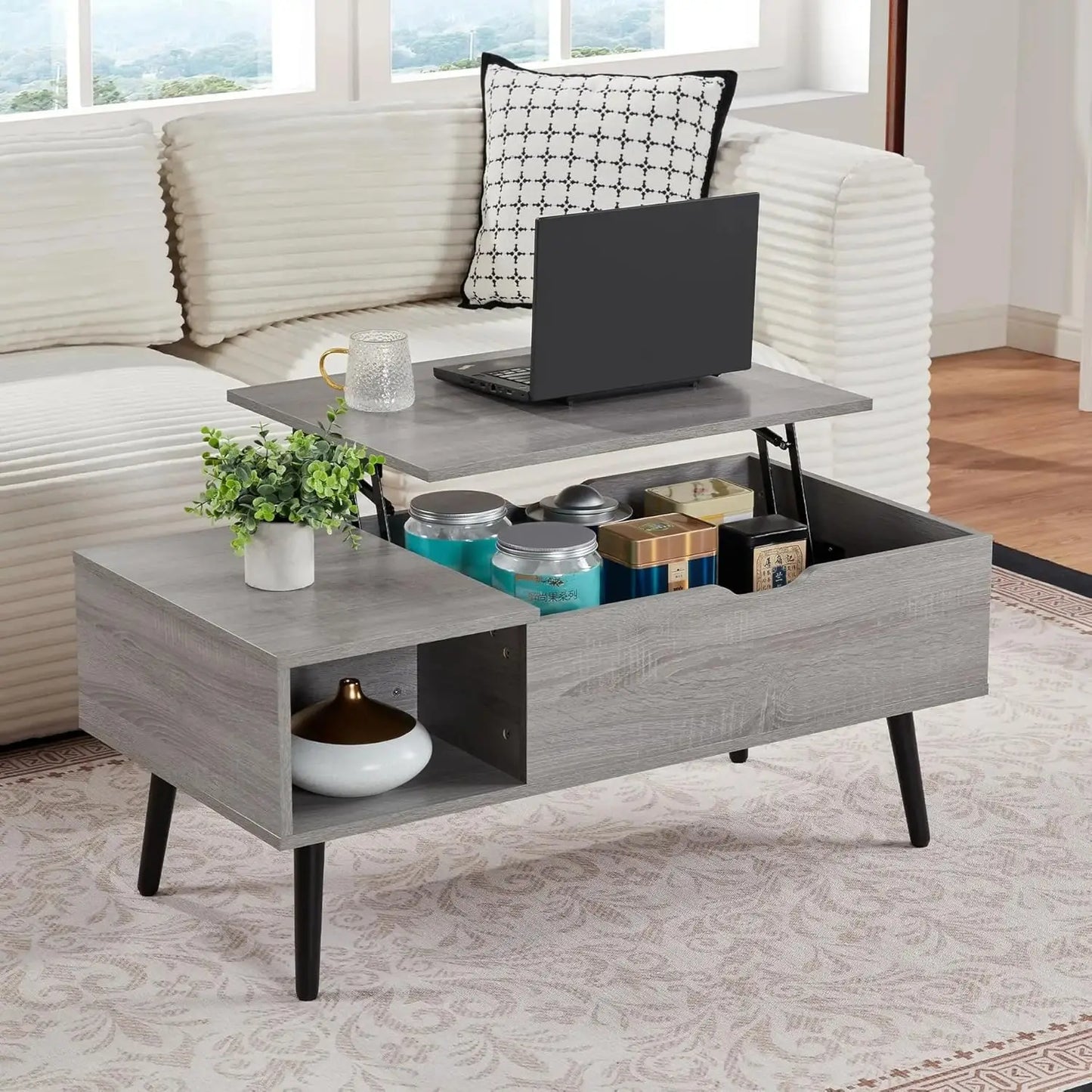 39 Inch Lift Top Coffee Table with Hidden Storage Compartment Modern Design