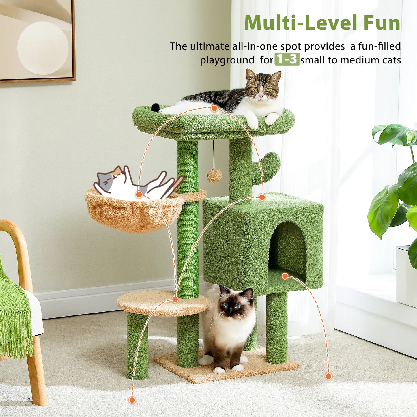 Stable Cat Tree Tower with Scratching Post Hammock Condo for Cats