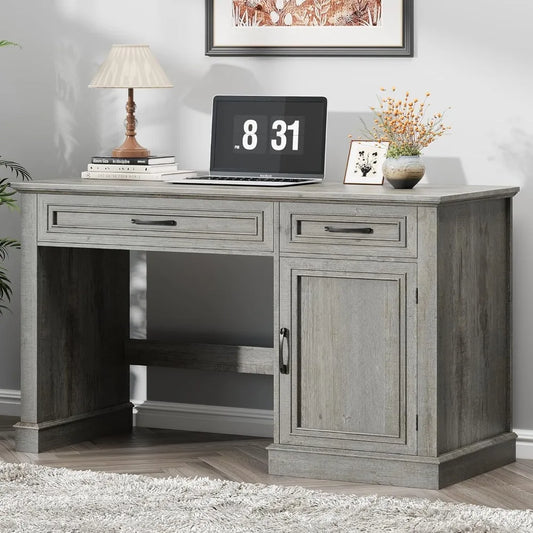 Rustic Farmhouse Executive Desk with Storage and Charging Station