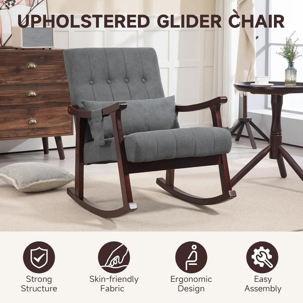 Rocking Chair Nursery Set of 2 Upholstered Glider with Massage Pillow