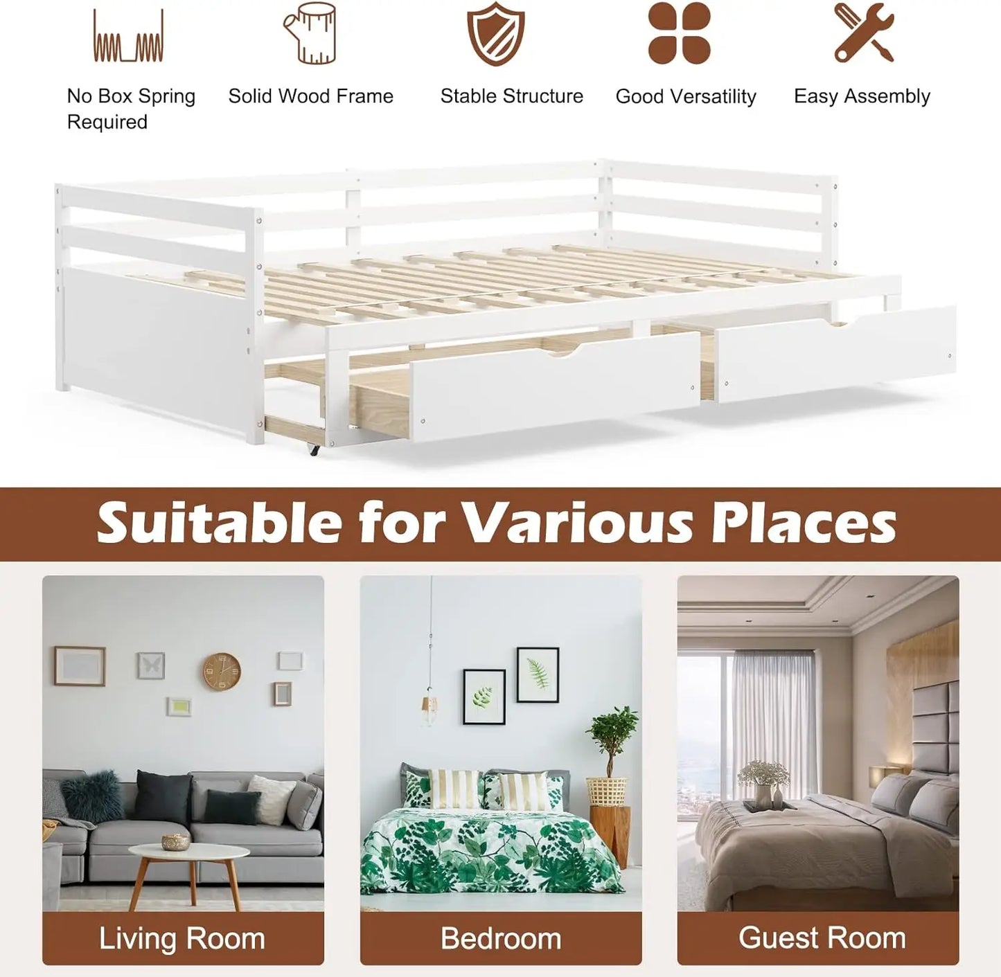 Twin to King Daybed with Trundle and Storage Drawers Modern Sofa Bed