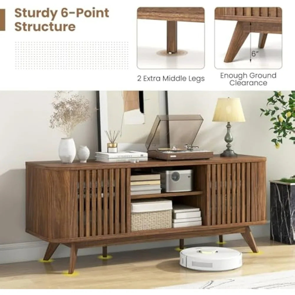 Fluted TV Stand for TVs up to 60" Mid Century Modern Entertainment Center
