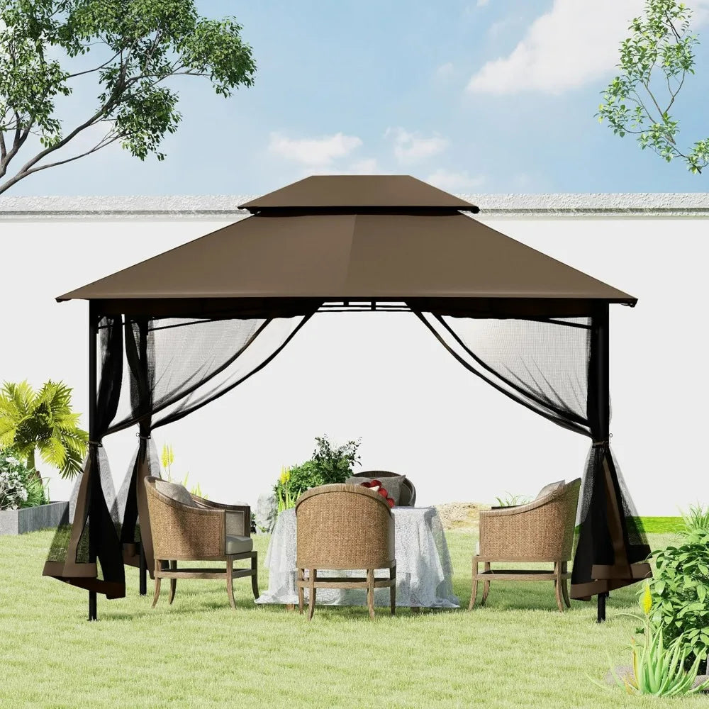 10x12 Outdoor Patio Gazebo Ventilated Roof Mosquito Netting Metal Frame