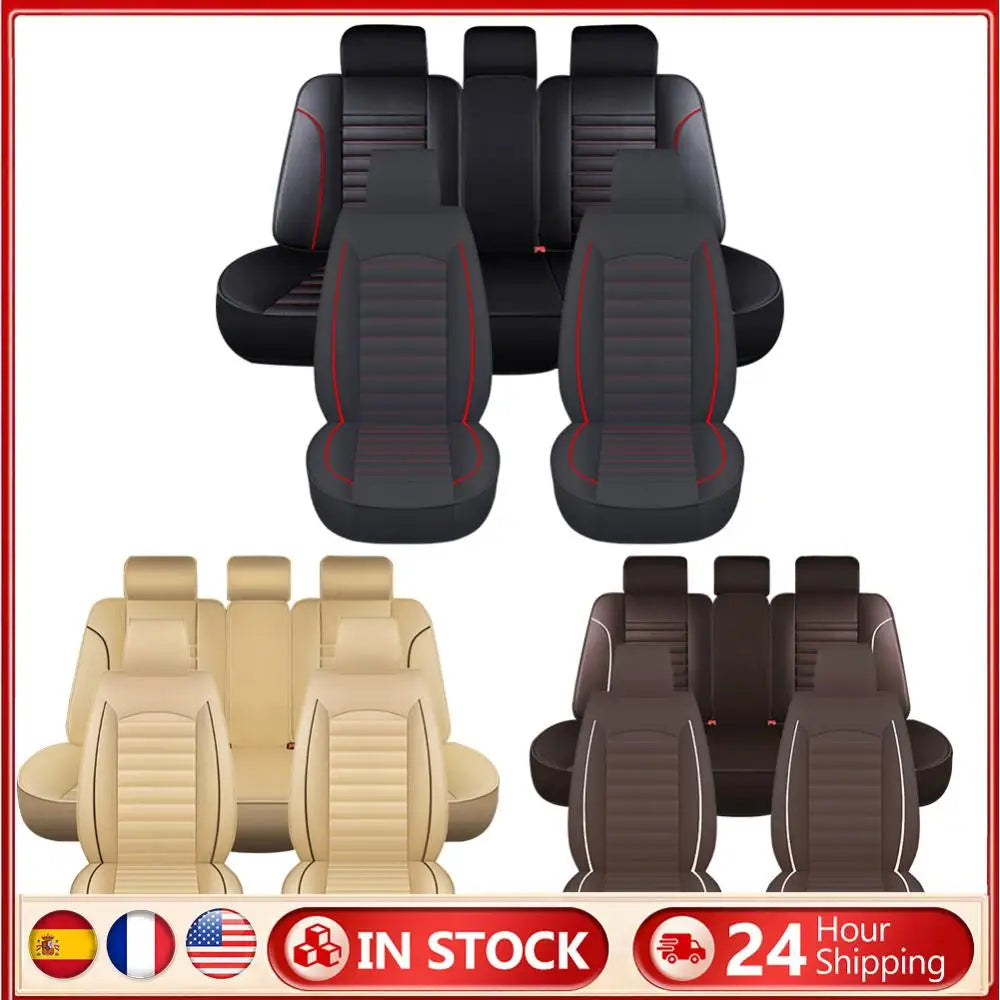Full Set Leather Car Seat Covers Universal Breathable Vehicle Protection