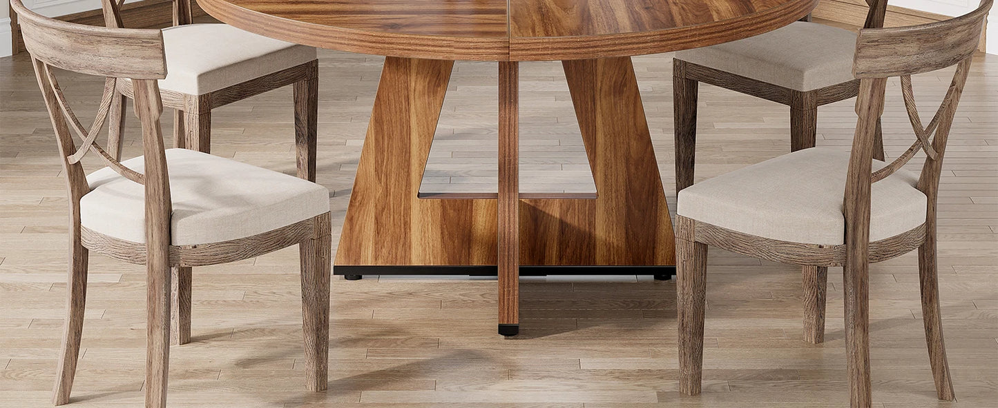 Ljustra Round Dining Table for 4 Farmhouse Style Kitchen Table 47 Inch