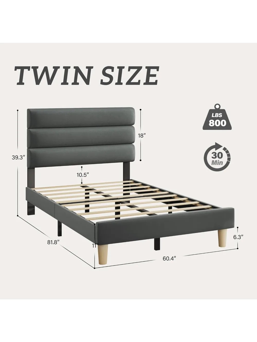 Twin Bed Frame Velvet Upholstered Headboard No Box Spring Needed