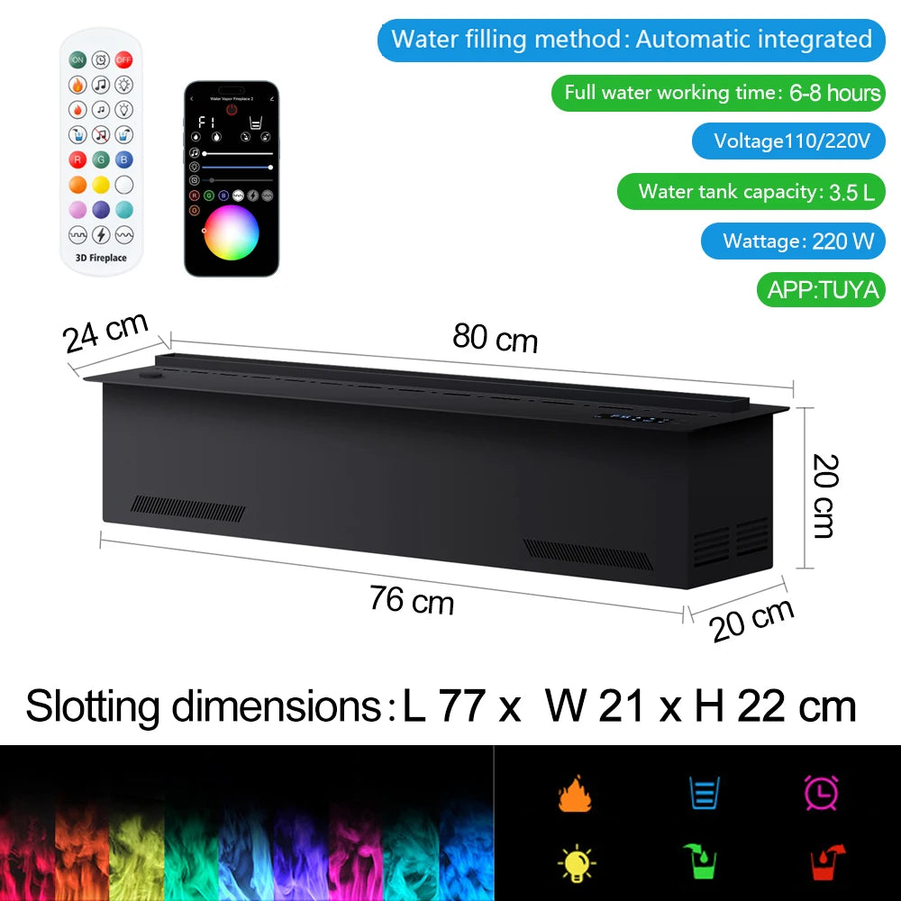 Smart Home 3D Atomized Electric Fireplace Indoor LED Flame Eco-Friendly