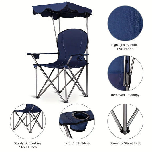 Portable Folding Beach Canopy Chair with Cup Holders for Outdoor Use