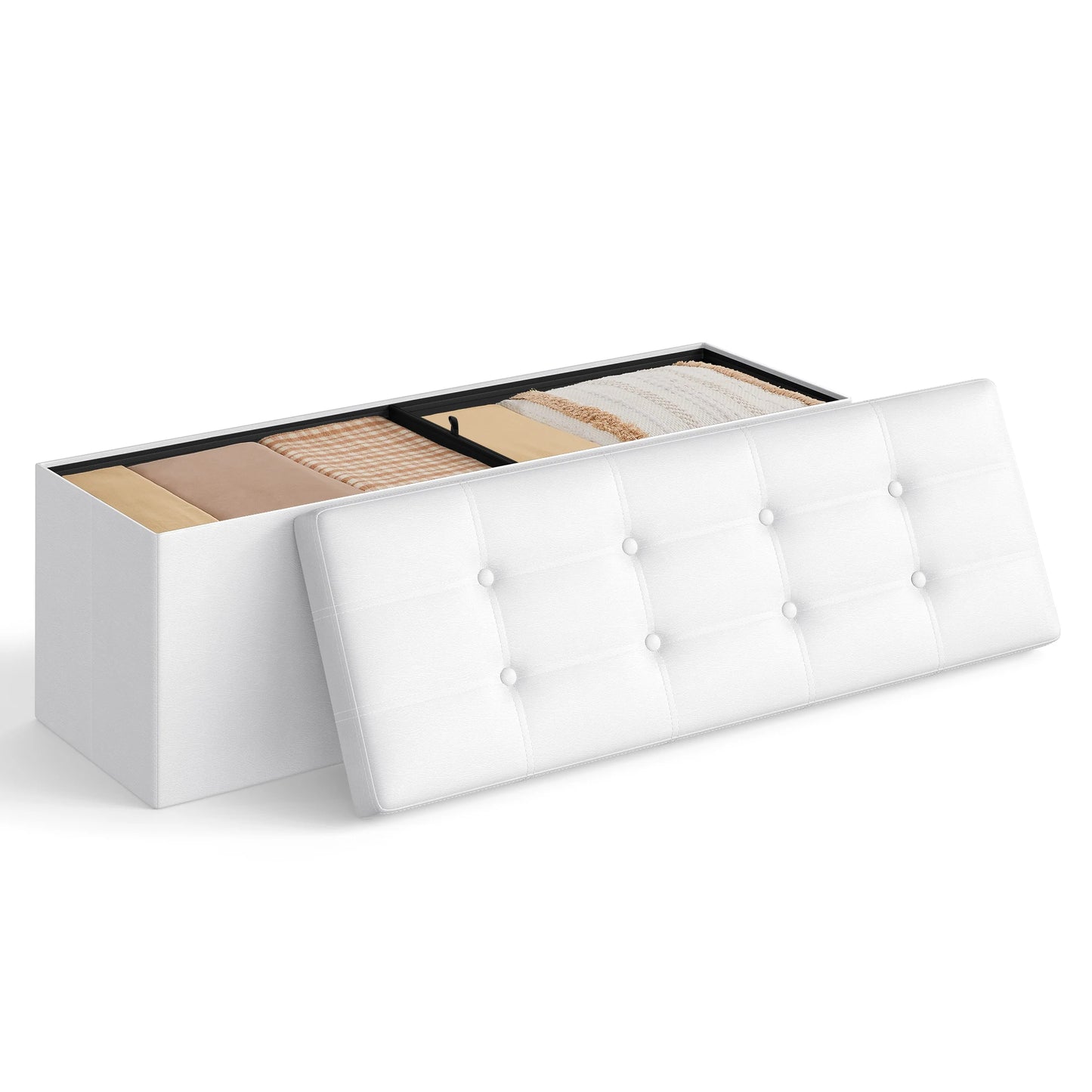 Ljustra 43 Inch Folding Storage Ottoman Bench Coffee Table Faux Leather