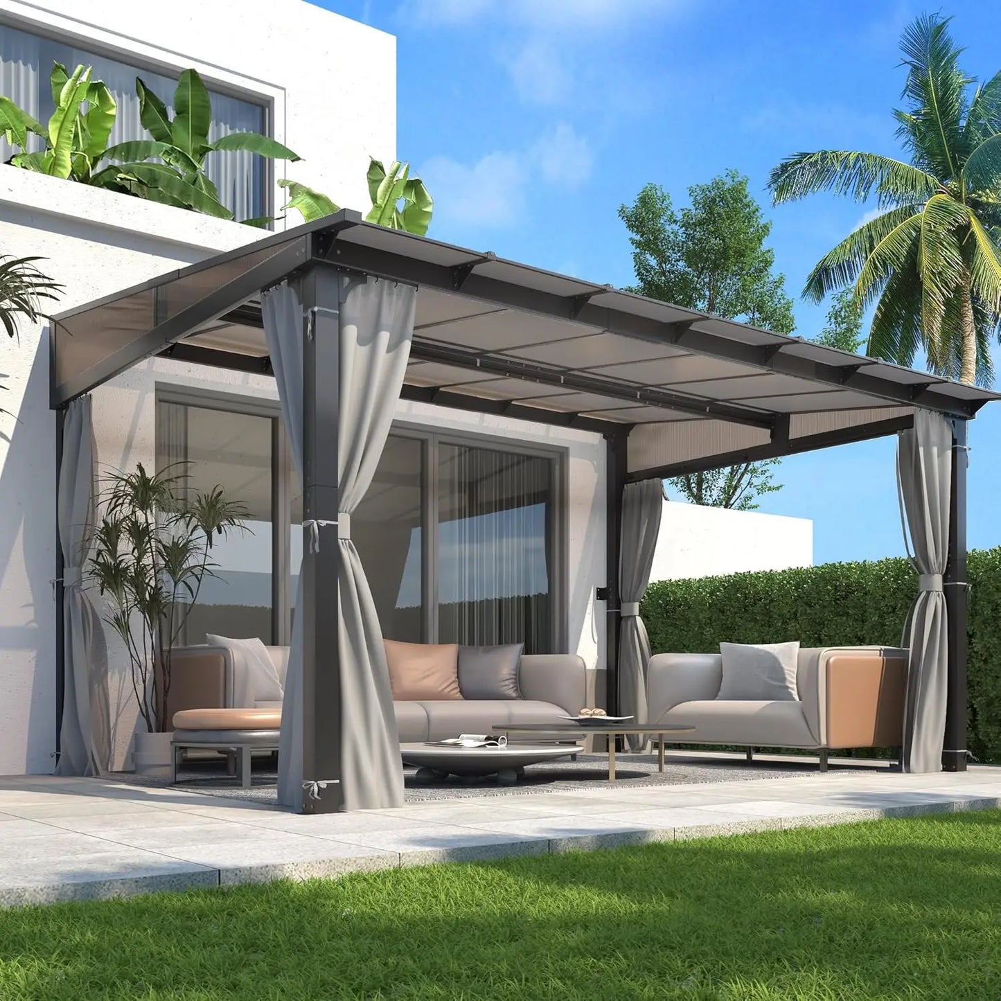 10x13 Patio Gazebo Aluminum Lean-To Pergola Outdoor Canopy Awning