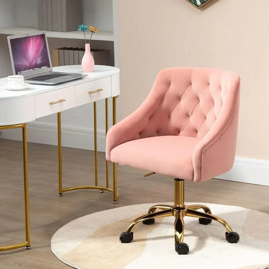 Modern Adjustable Pink Velvet Desk Chair for Home Office and Bedroom