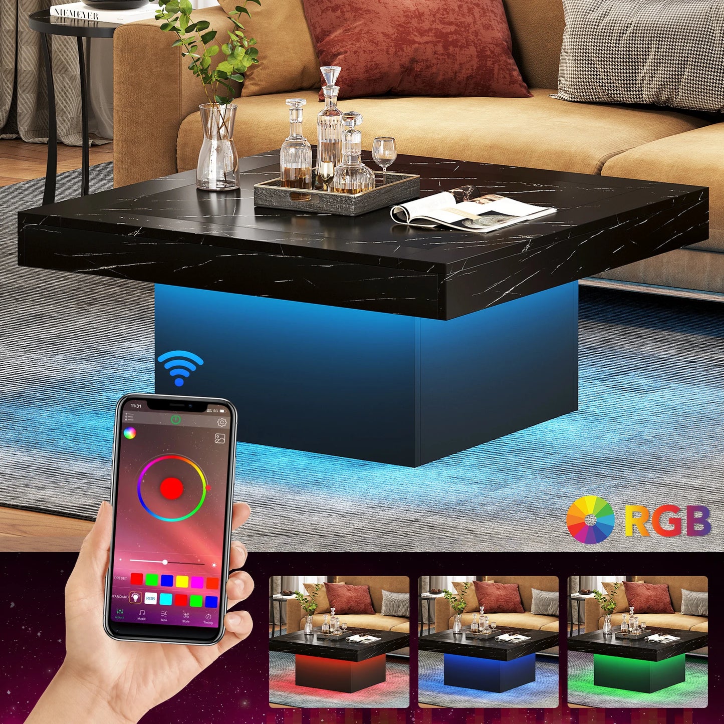 Ljustra Square LED Coffee Table Modern Minimalist Low Table for Living Room