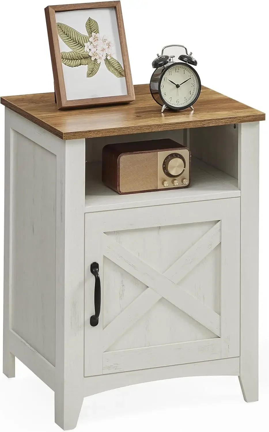 Farmhouse Nightstand Set of 2 with Barn Door Storage Bedside Table