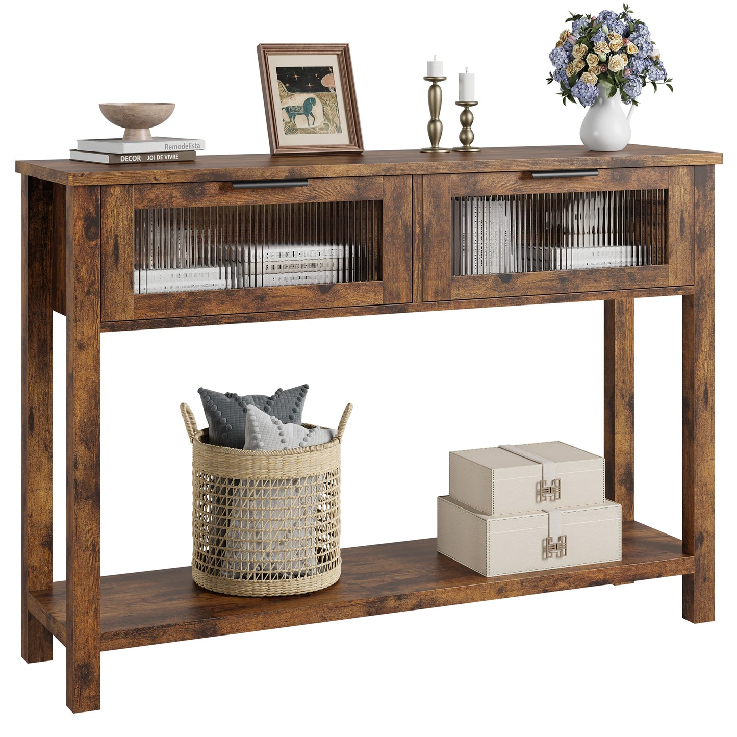 Entryway Table Sofa Table with Glass Drawers Console Table for Living Room