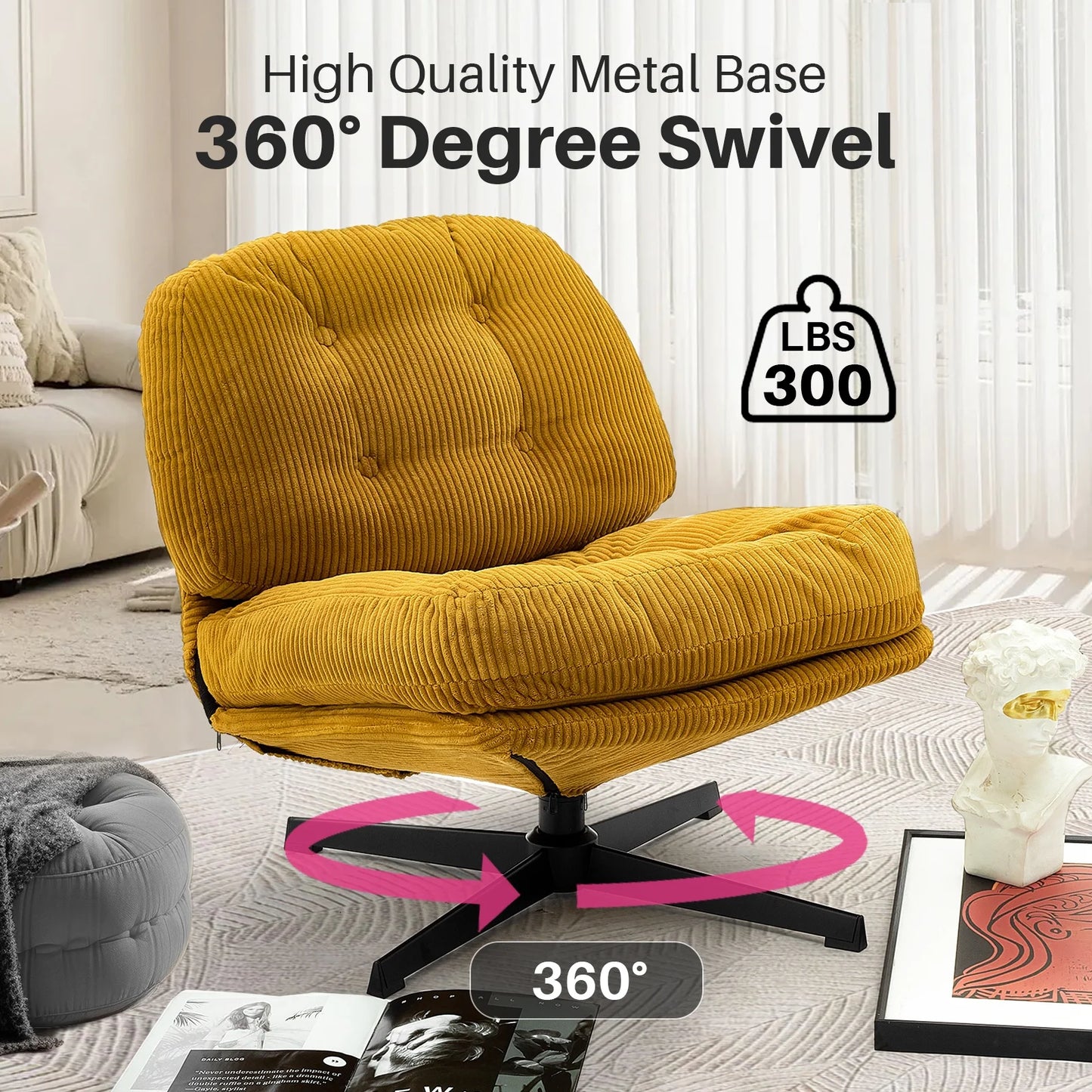 Ljustra Modern Foldable Accent Chair 360° Swivel Upholstered Lounge