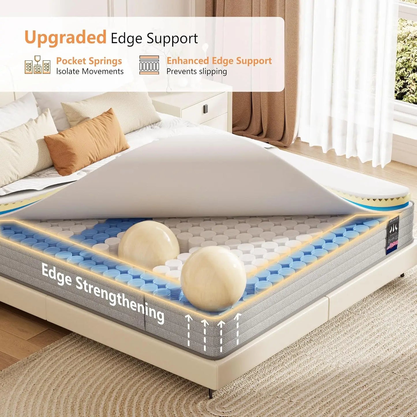 Ljustra Queen Mattress 14 Inch Medium Firm Hybrid Cooling Gel Foam