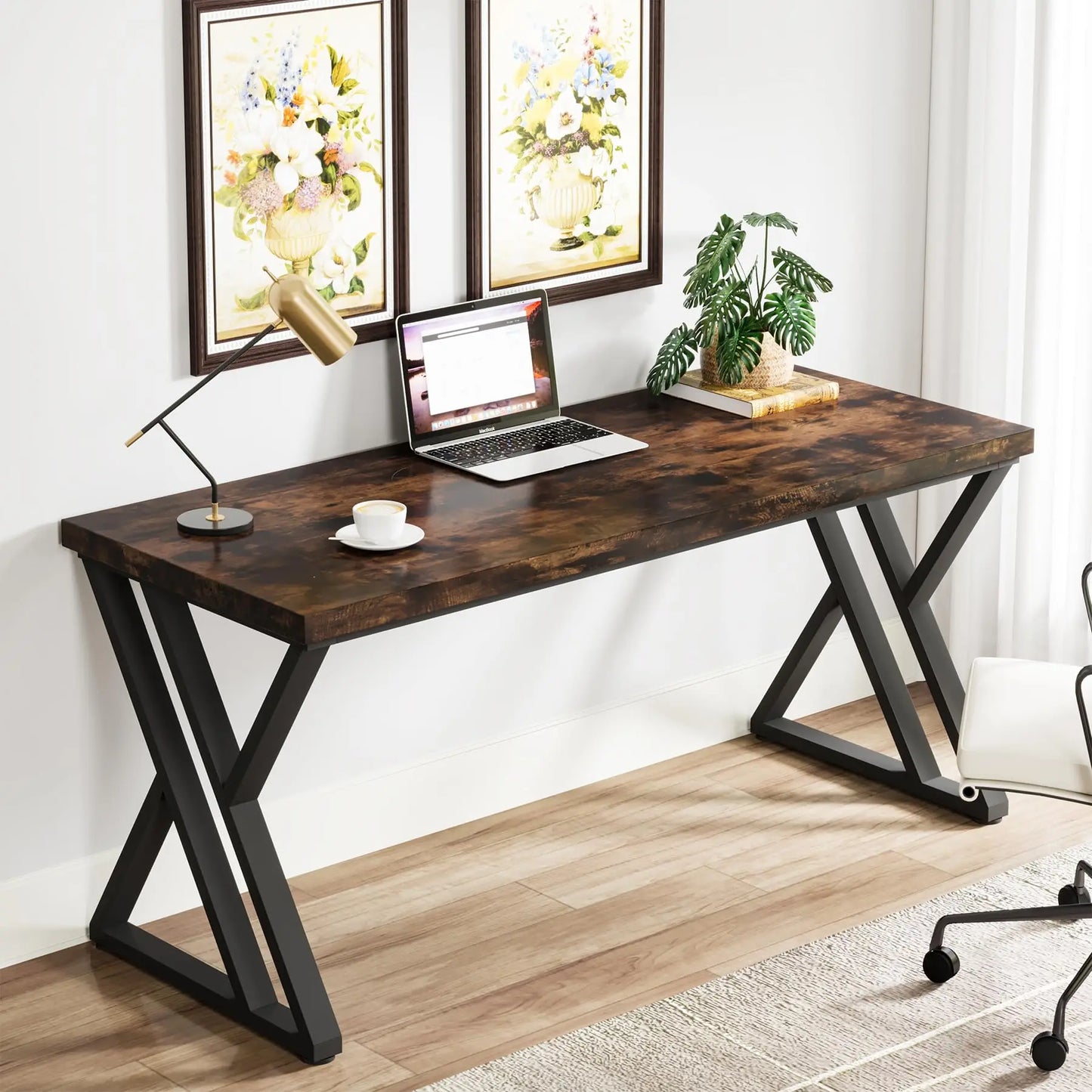 Ljustra Modern Z-Shaped Writing Desk 55 Inch Heavy Duty Home Office