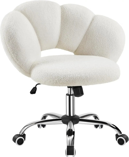 Boucle Upholstered Desk Chair Cloud-Shaped Adjustable Office Chair Rolling Wheels