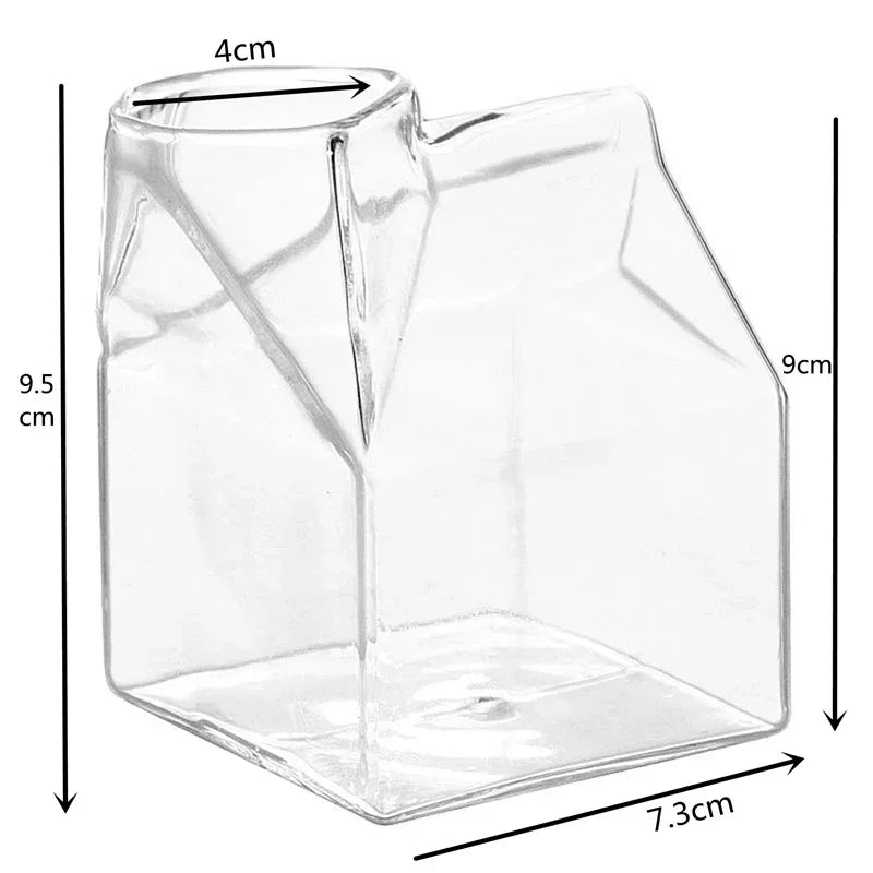 300ml Creative Transparent Milk Box Cup Glass Drinkware for Students