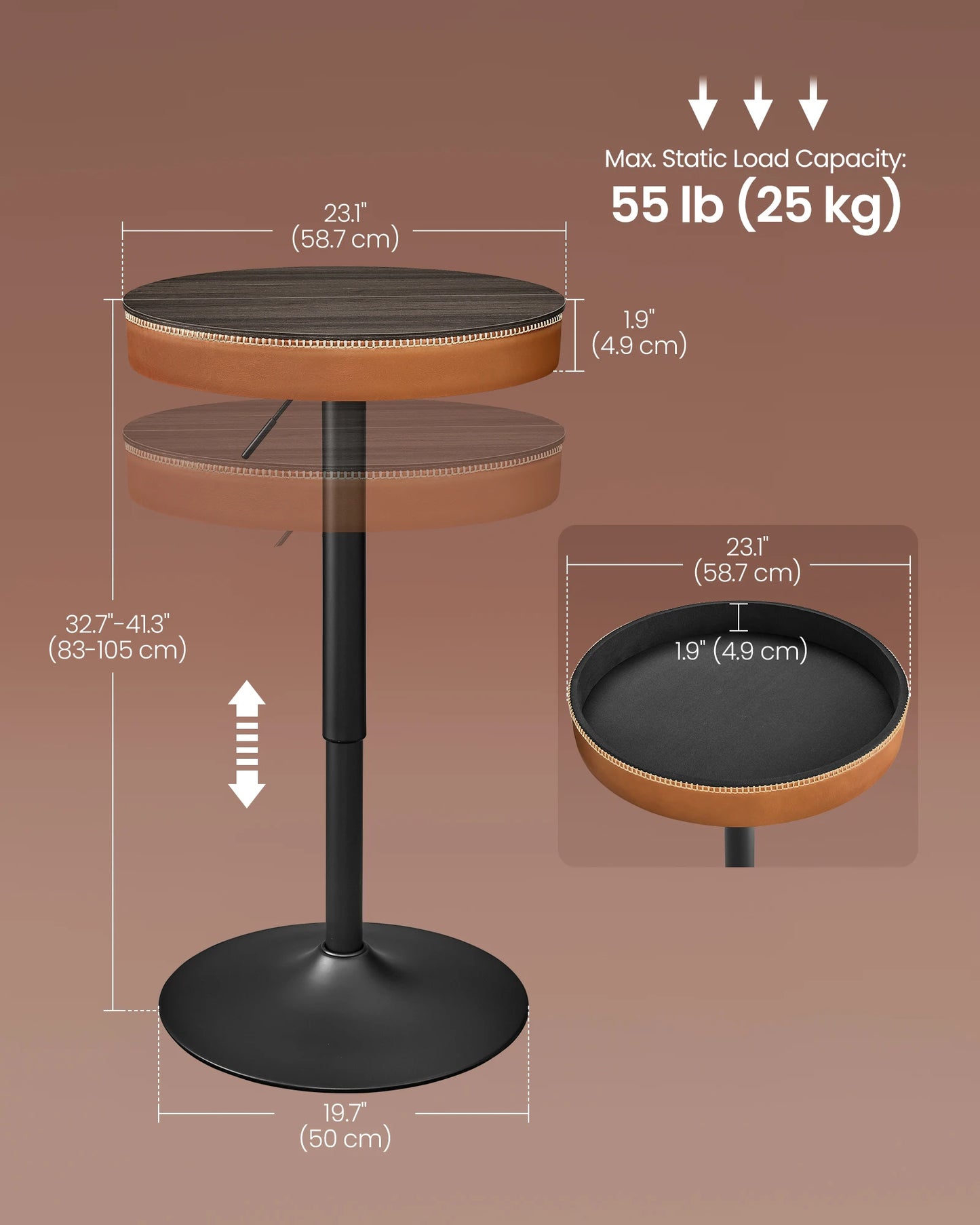 Height Adjustable Round Bar Table with Storage Modern Pub Table