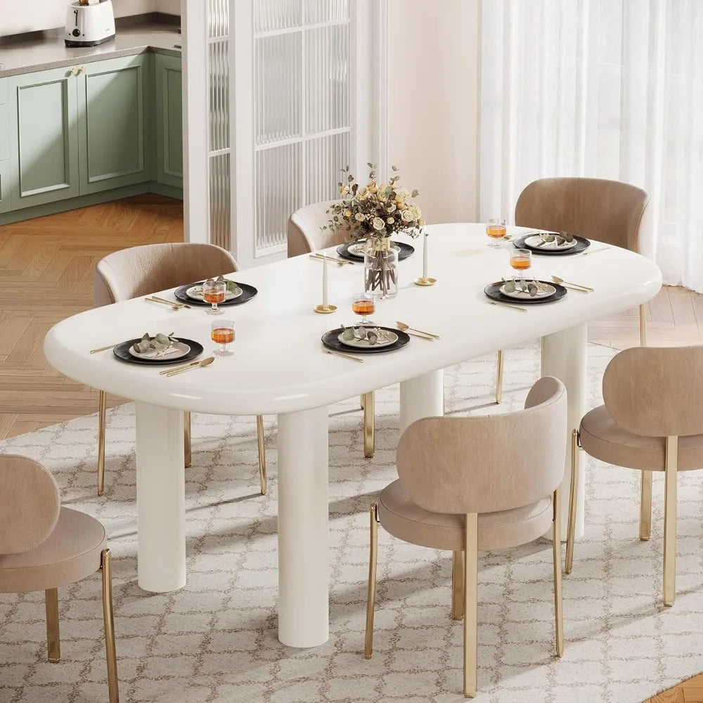 Modern Oval Dining Table for 6 Cream White Kitchen Dining Room Furniture